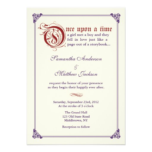 Storybook Fairytale Wedding Invitation -Red/Purple