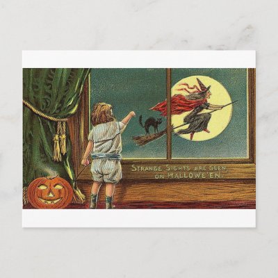 Strange Sights Are Seen on Halloween, Child, Cat,  Post Card