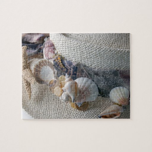 Straw Hat with Sea Shells Jigsaw Puzzle Zazzle