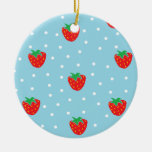 Strawberries and Polka Dots Blue Christmas Ornament