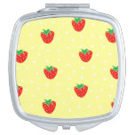 Strawberries and Polka Dots Yellow Mirrors For Makeup