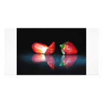 Strawberries on black background photo card template