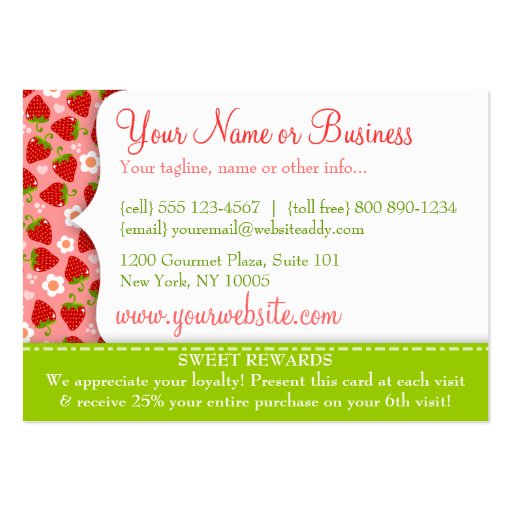 Strawberries Rewards Promo Punch Card Business Card Templates (back side)