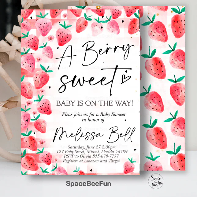 Strawberry Baby Shower Invitation Berry Sweet Baby Zazzle