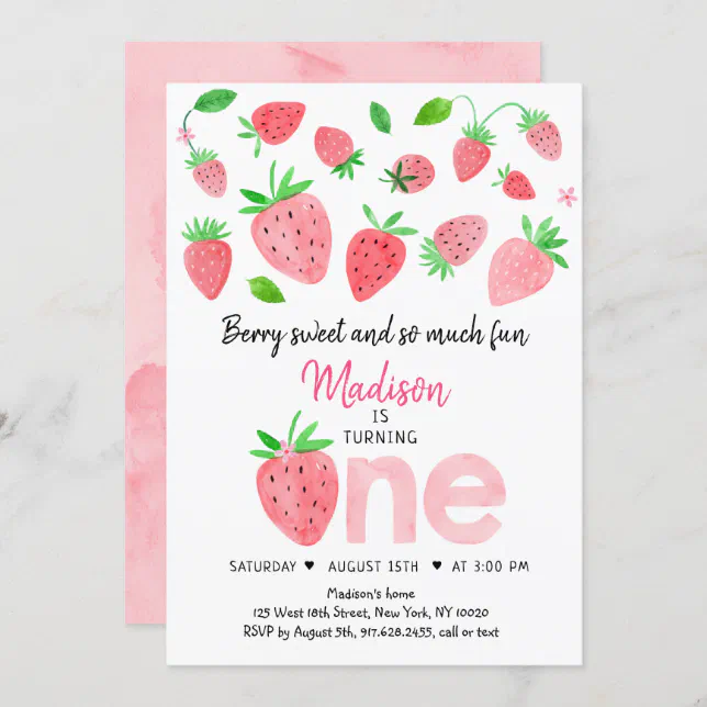 Strawberry Berry Sweet First Birthday Invitation Zazzle