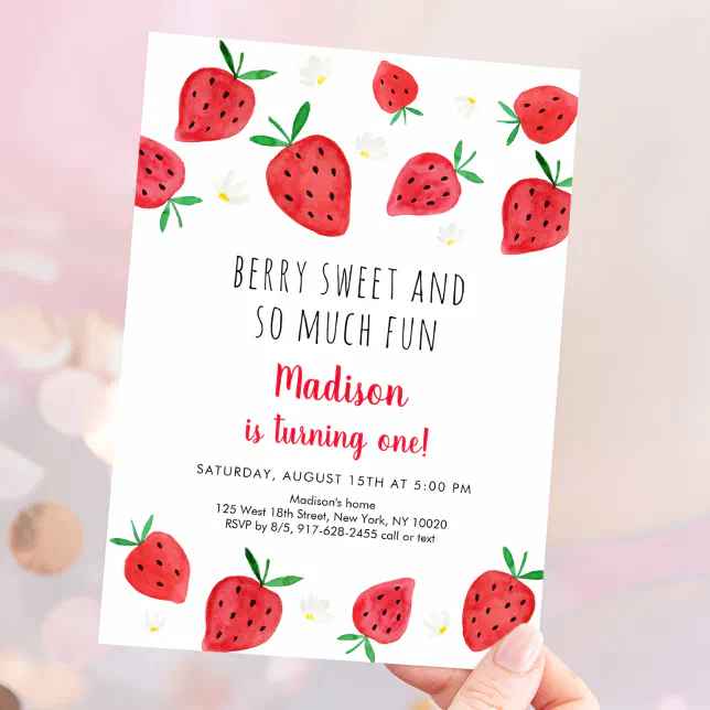 Strawberry Berry Sweet First Birthday Invitation Zazzle