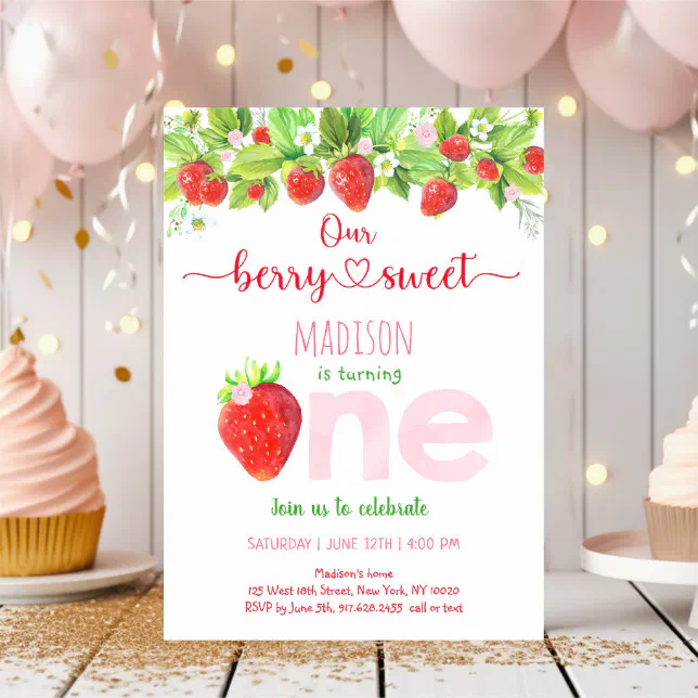 Strawberry Berry Sweet First Birthday Invitation Zazzle