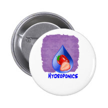Strawberry, Blue Text Blue Drop Hydroponics Pinback Button