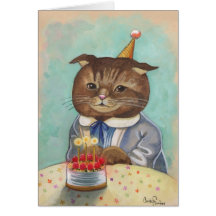 Strawberry Cake Birthday Kitty Greeting Cards