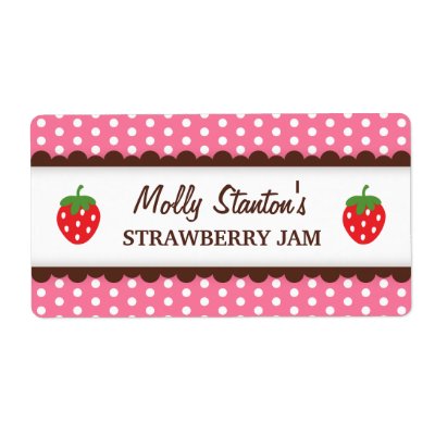 Strawberry chic pink polka dots canning jar label