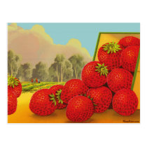 Strawberry Crate Label Vintage Art Blank Postcard postcards