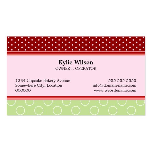 Strawberry Cupcake Bakery Business Cards (back side)