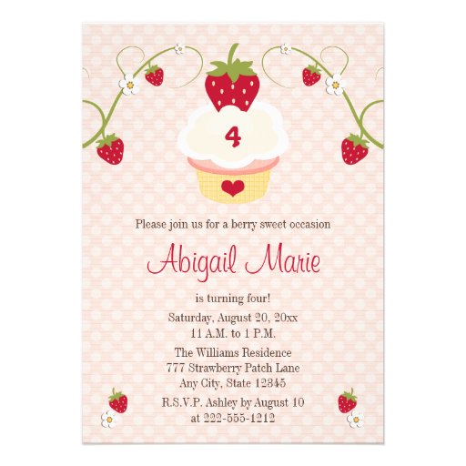 Strawberry Cupcake Birthday Invitation Any Age (front side)