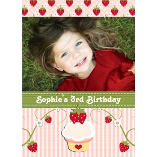 Strawberry Cupcake Birthday Photo Invitation