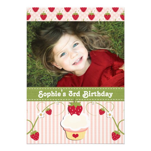 Strawberry Cupcake Birthday Photo Invitation