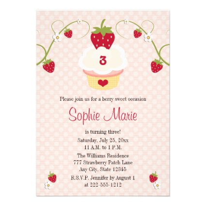 Strawberry Cupcake Birthday Photo Invitation