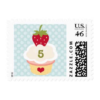 Strawberry Cupcake Birthday Postage Stamps Blue