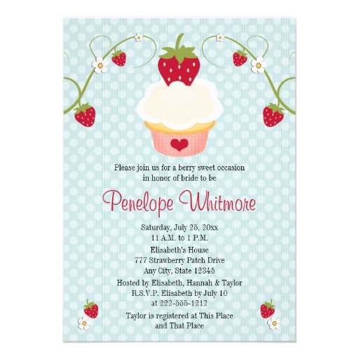 Strawberry Cupcake Bridal Shower Invitation Blue