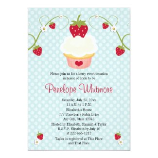 Strawberry Cupcake Bridal Shower Invitation Blue 5" X 7" Invitation Card