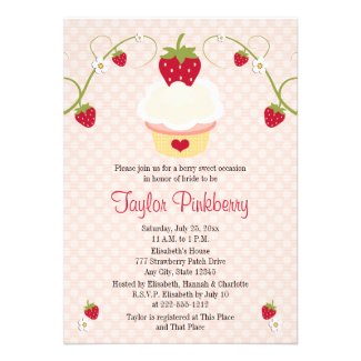 Strawberry Cupcake Bridal Shower Invitation Pink