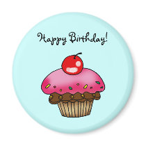 Strawberry Cupcake for a Birthday magnets by jsoh Strawberry Cupcake for a Birthday magnets