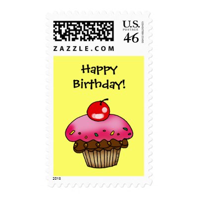 Strawberry Cupcake for a Birthday Postage Stamps by jsoh