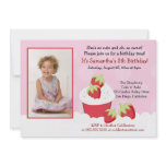Strawberry Cupcake Photo Birthday Invitation