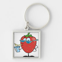 Strawberry drinking a soda key chains