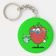Strawberry drinking a soda keychains