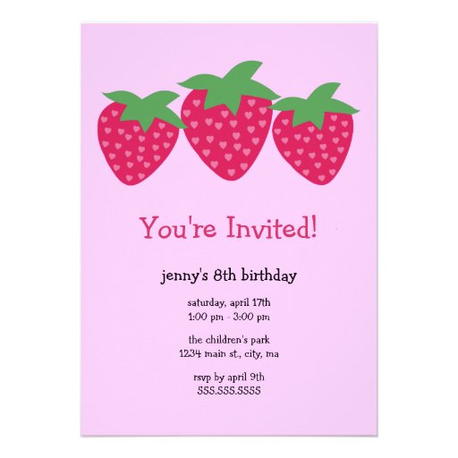 Strawberry Hearts Birthday Party Invitations