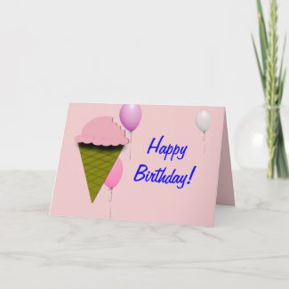 Strawberry Ice Cream and Balloons Birthday card