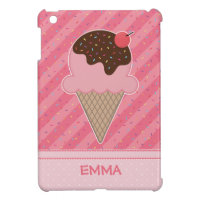 Strawberry Ice Cream + Sprinkles + Your Text iPad Mini Cases