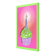Strawberry Lime BIRTHDAY CUPCAKE & CANDLE Gallery Canvas Prints