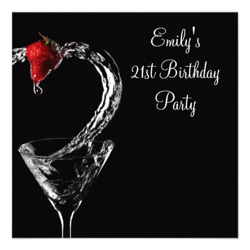 Strawberry Martini Cocktail 21st Birthday Party Invitations (front side)