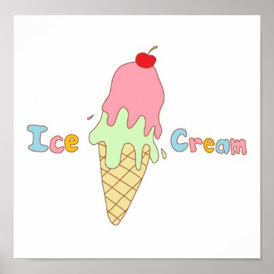 Strawberry Mint Ice Cream Cone Poster by RoseFleurDesigns