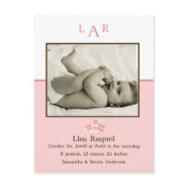 Strawberry Monogram Photo Birth Announcement postcards
