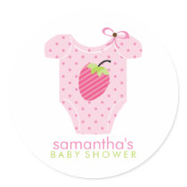 Strawberry Outfit Girl Baby Shower Round Stickers