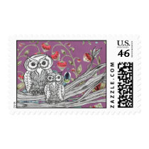 Strawberry Owls Postage Stamp