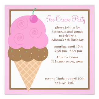 Strawberry Pink Ice Cream Cone Invitation