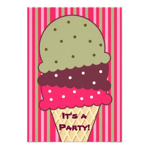 Strawberry Stripes Ice Cream Party Invitation