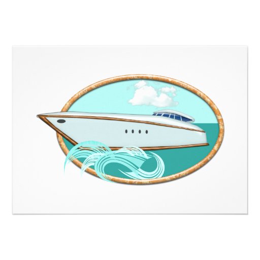Streamlined Yacht in Oval Sea & Sky Personalized Announcement