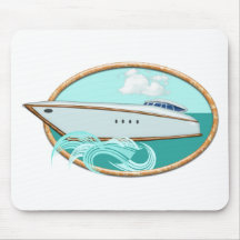 Streamlined Yacht in Oval Sea & Sky Mousepad