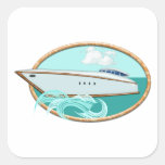 Streamlined Yacht in Oval Sea & Sky Square Sticker
