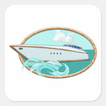Streamlined Yacht in Oval Sea & Sky Square Sticker