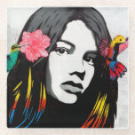 Street Art Graffiti Girl and Hummingbirds Glass Coaster