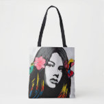 Street Art Graffiti Girl and Hummingbirds Tote Bag