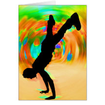 Street Dancing, Silhouette, Green/Orange/Yellows Greeting Card