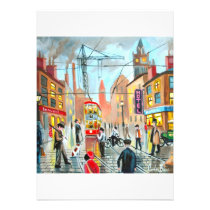 Street Life busy nostalgic tram city scape oil invitations