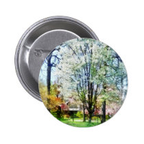 Street With White Flowering Trees buttons