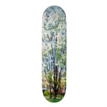 Street With White Flowering Trees skateboards